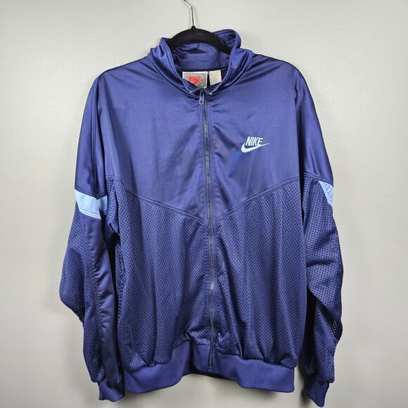 Vintage Nike Track Jacket XL Blue Full Zip Mesh Made in Hong Kong Early 90s - Picture 1 of 6